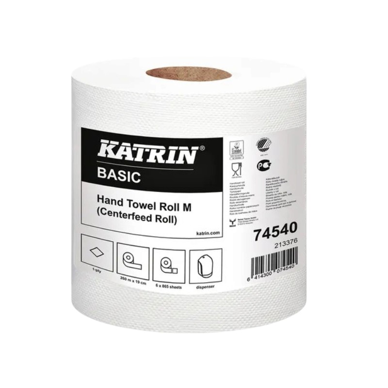 Katrin 74540 Systeem M - Handdoek - 1-laags - Wit - 259,5 m - 865 stuks - 6 rollen
